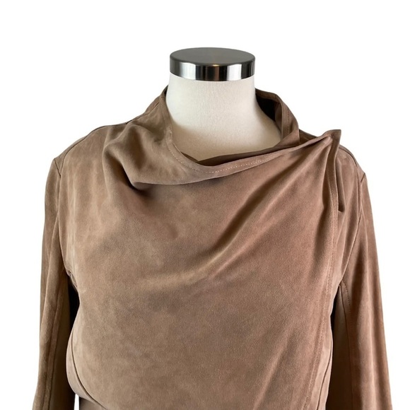 Lamarque Collection Medium Tan Madison Goat-suede Drape Front Moto jacket - Picture 3 of 16
